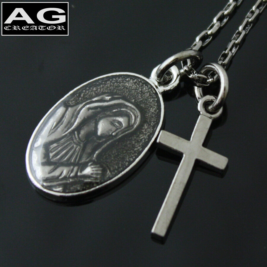 Cross Maria Pendant with 19″ Chain Fashion Necklace for Women Kids Men