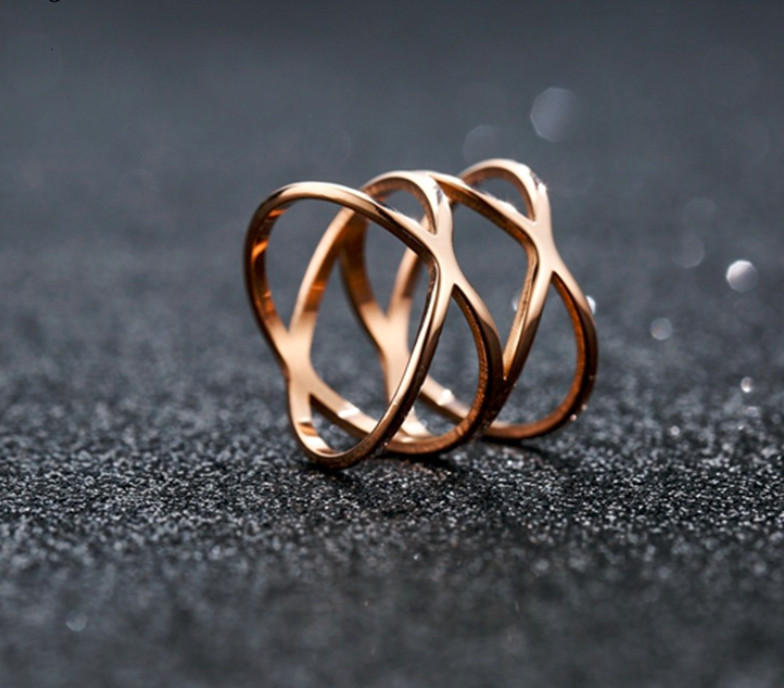18KGP Stainless Steel 316L Rose Gold Double X Design Rings