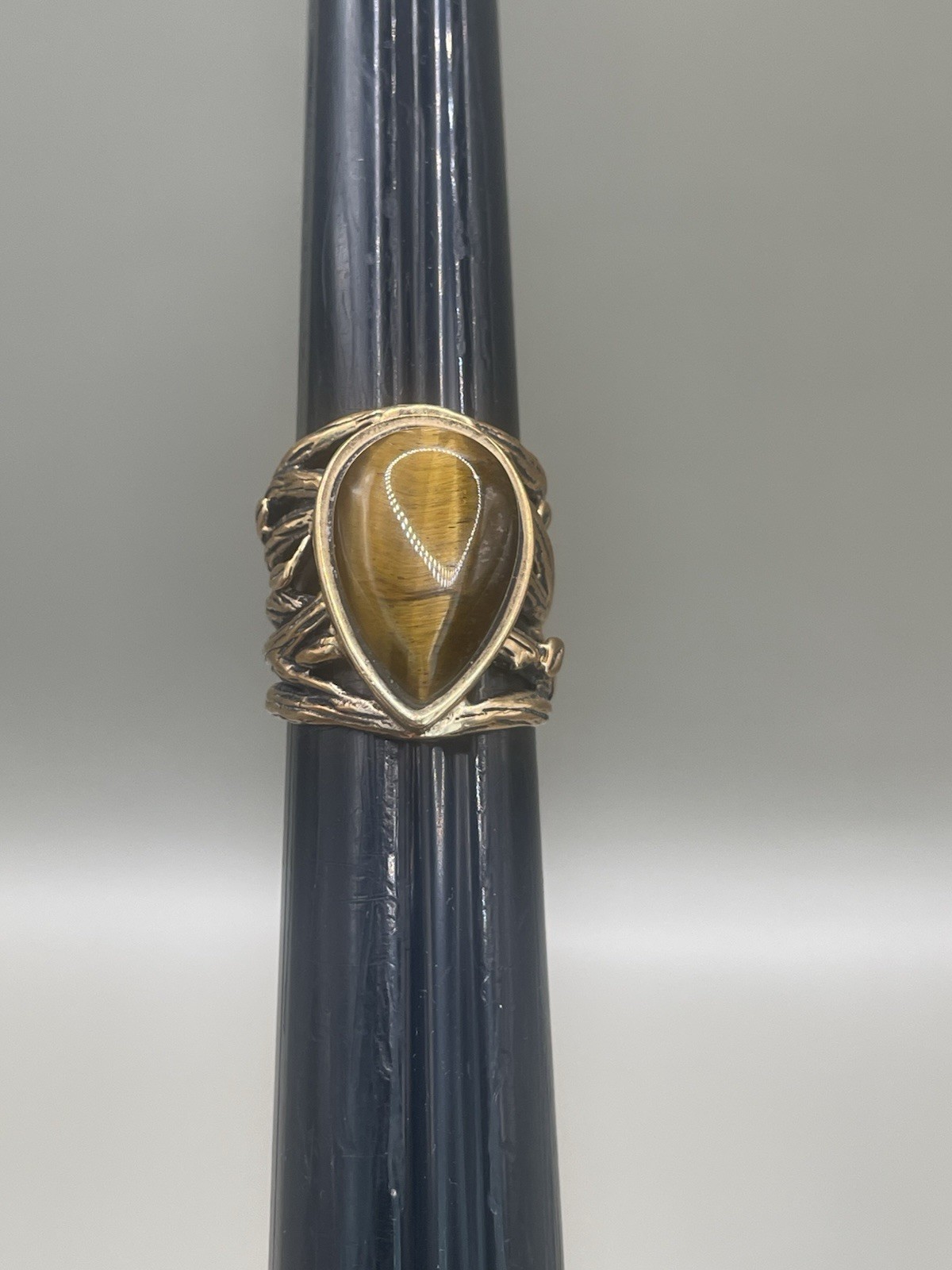 Barse Signed Bronze Tone Teardrop Tigers Eye 6 Ladies Cocktail Statement Ring