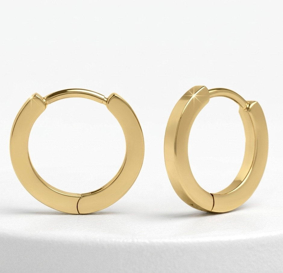 Minimalist 18K Gold PVD Silver Everyday Wear Hoop Huggies Earrings 12mm 16 Gauge