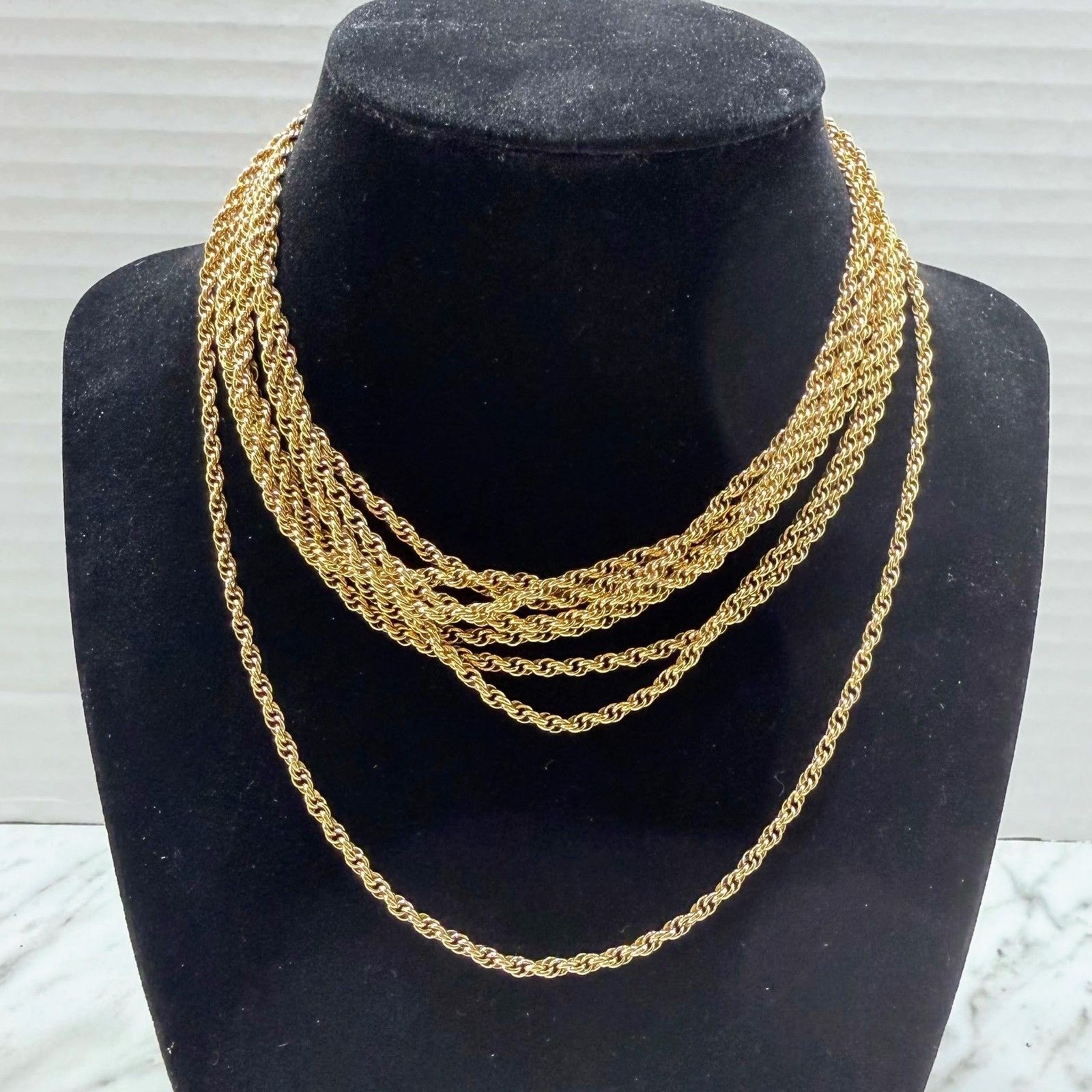 Vintage Monet Gold Twisted Rope Chain Necklace Layered Statement Long 60″