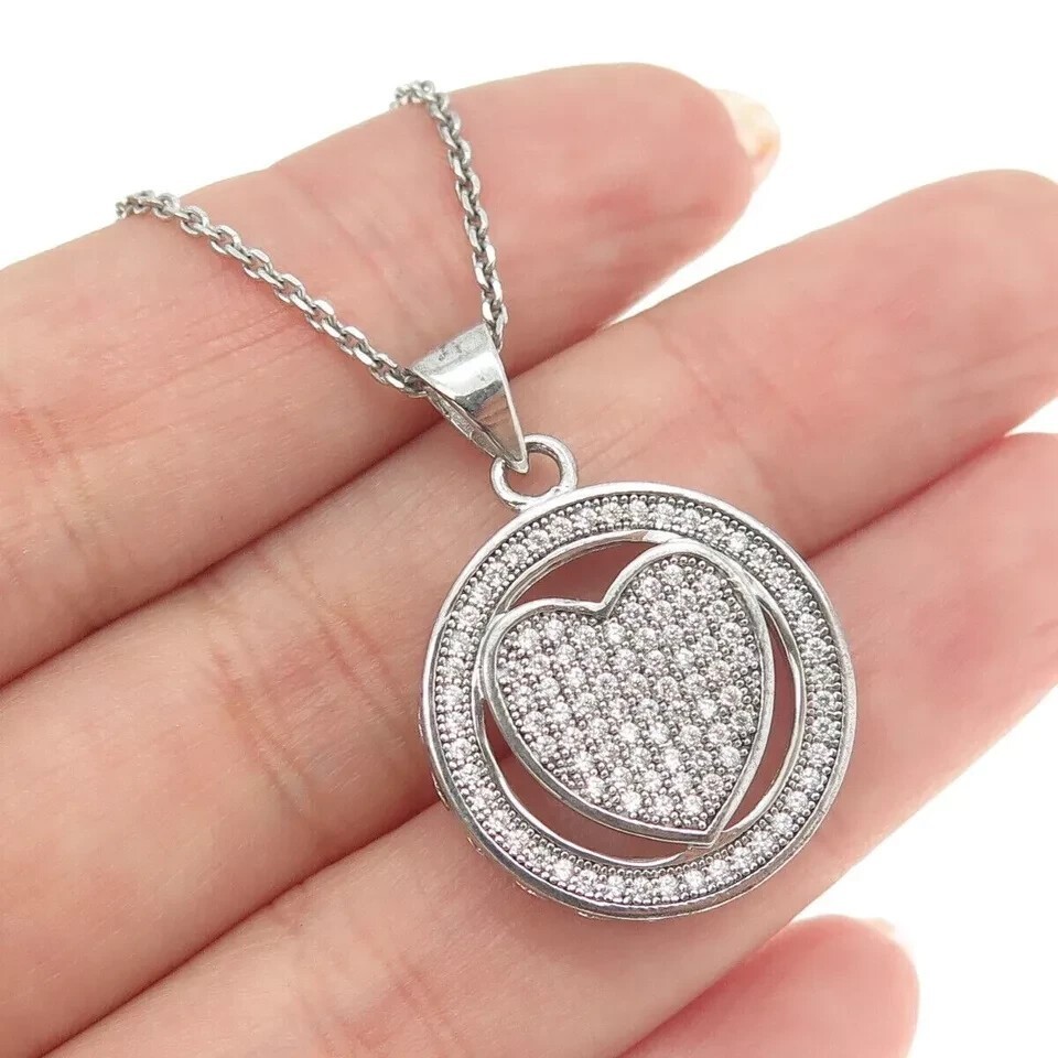 14K White Gold Plated Unisex Heart Fancy Pendant 2Ct Round Cut Simulated Diamond