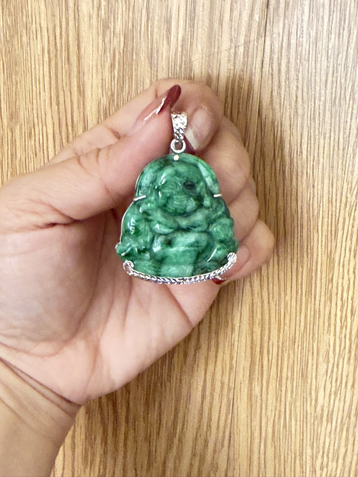 Maitreya Laughing Buddha 100% Natural Color with Silver .Hand sculpted