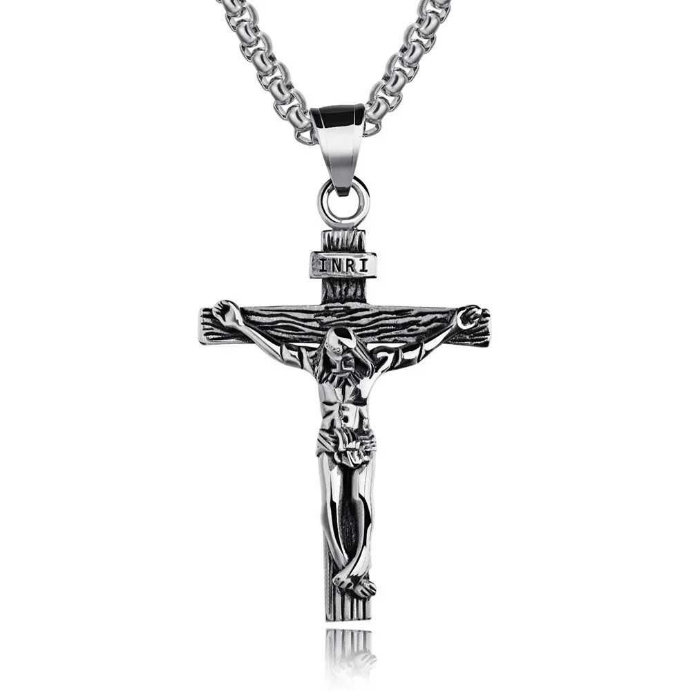 Men Stainless Steel Jesus Christ Crucifix Cross Pendant Chain Necklace – USA