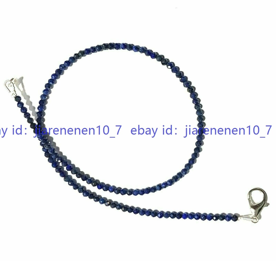 3mm Natural Lapis Lazuli Round Faceted Beads Gemstone Necklace 18-28 inch