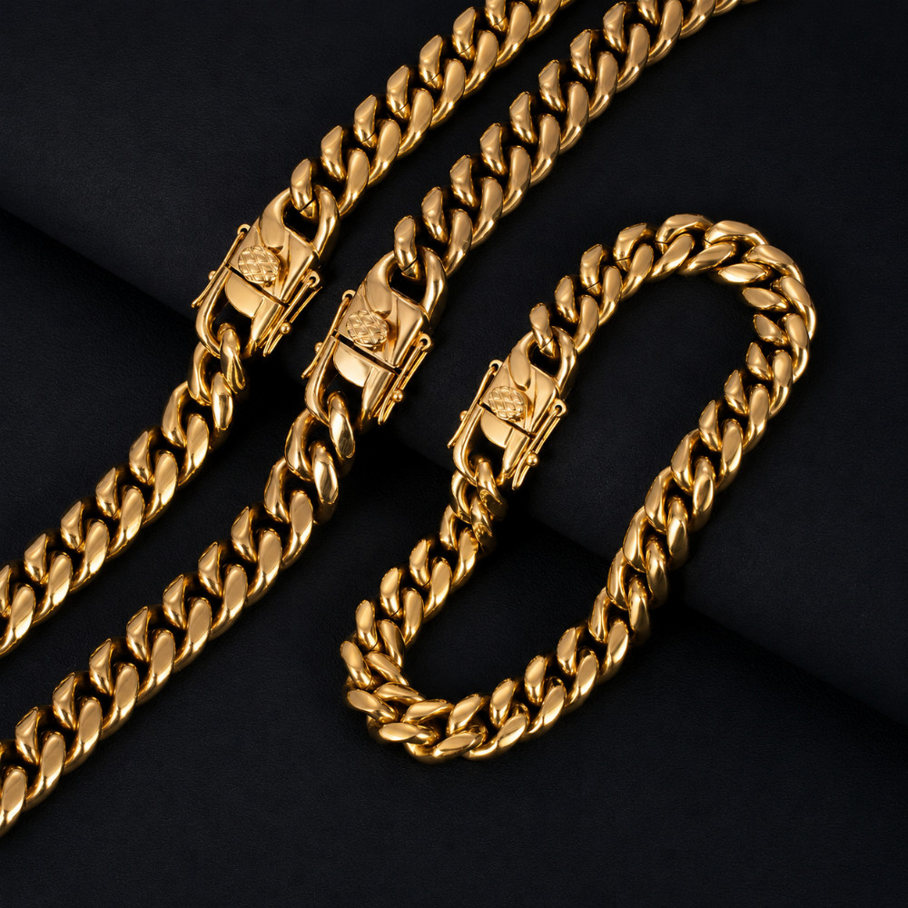 6mm Mens Cuban Miami Link Chain 18k Gold Plated Stainless Steel 18”-24” Solid