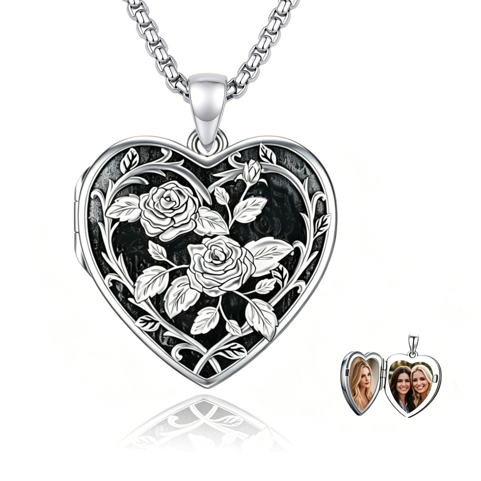 Heart Locket Necklace that Holds Pictures Rose Locket for Women