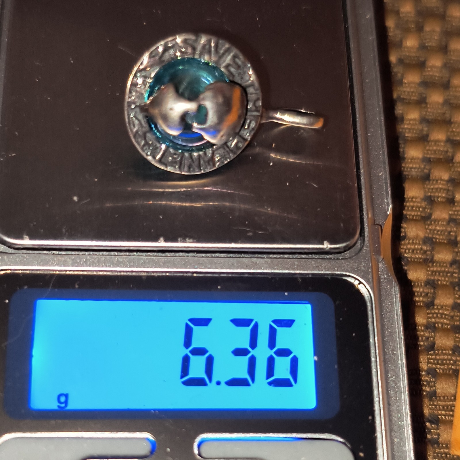 Silver sterling Metal Charm Pendant Blue Round Cabochon Prong Set 1 Stone