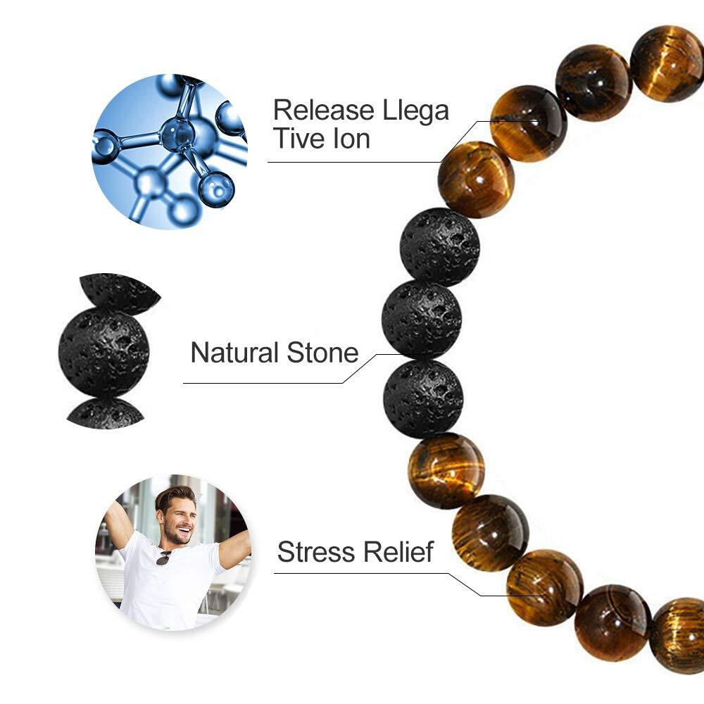 Turandoss Tiger Eye Stone Beaded Bracelets for Men Boys, Birthday Gifts