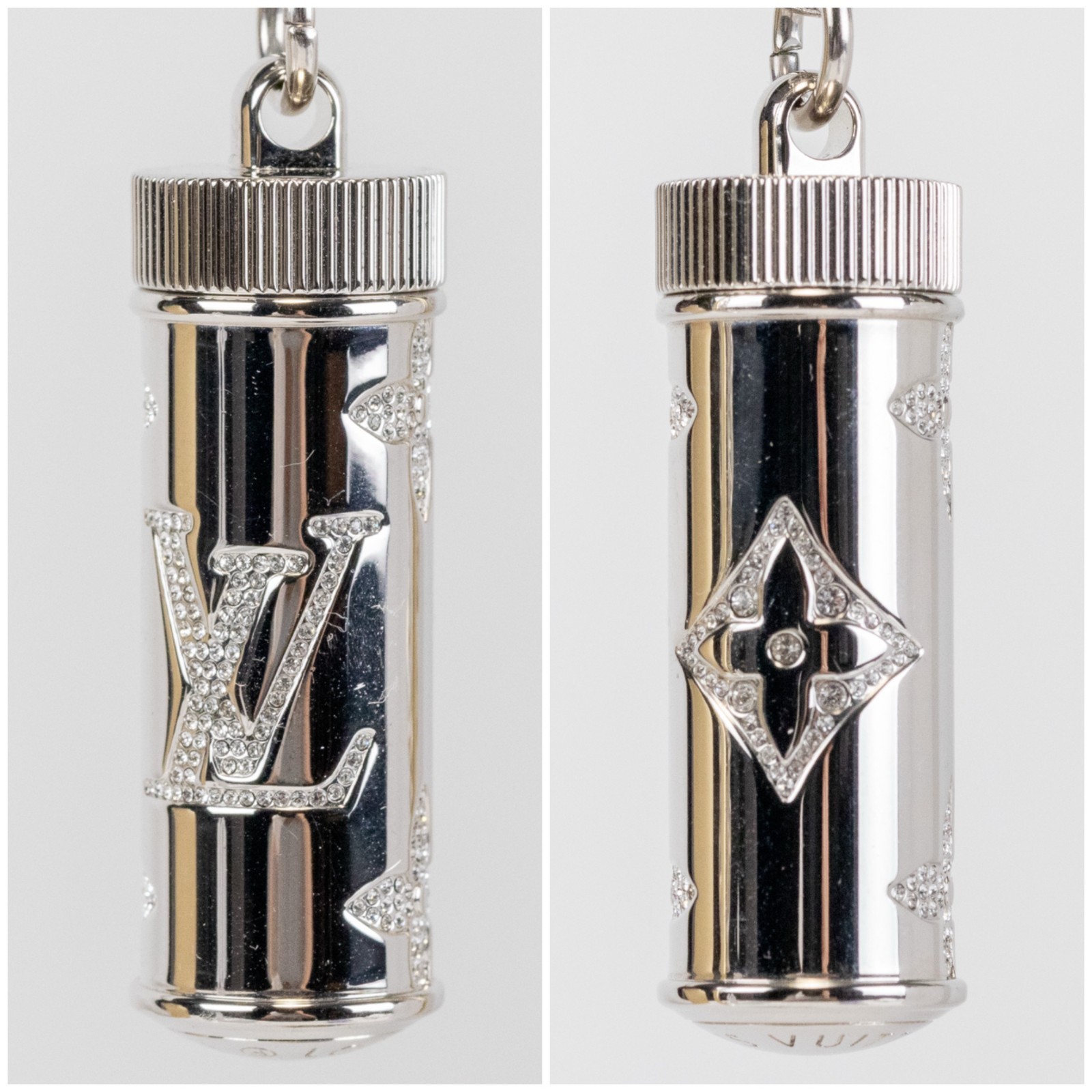 Louis Vuitton Monogram Strass Pill Case Pendant M68248 Silver Plate LV Auth Men
