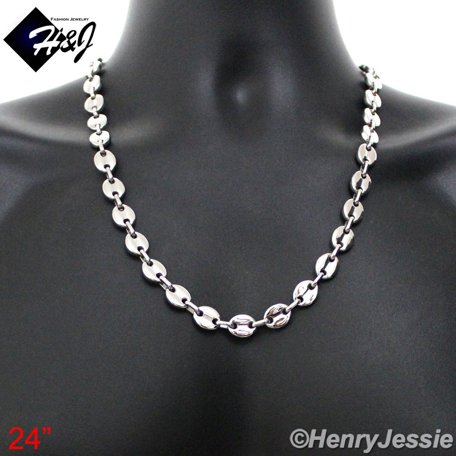 18-40″MEN Stainless Steel 10mm Silver Puffed Mariner Link Chain Necklace*N139