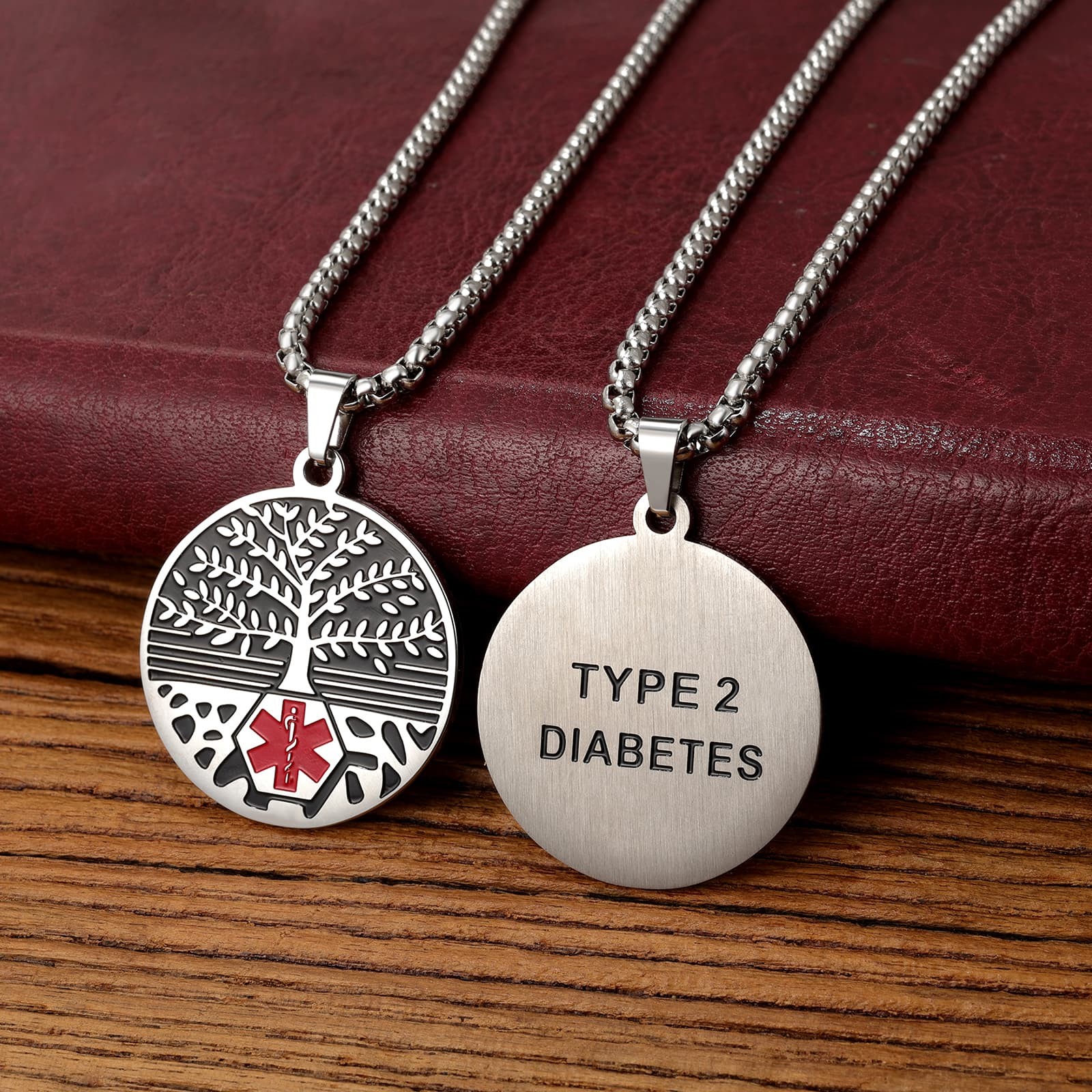 Unisex Emergency Medical Alert Tree of Life Pendant Stainless Steel Necklace