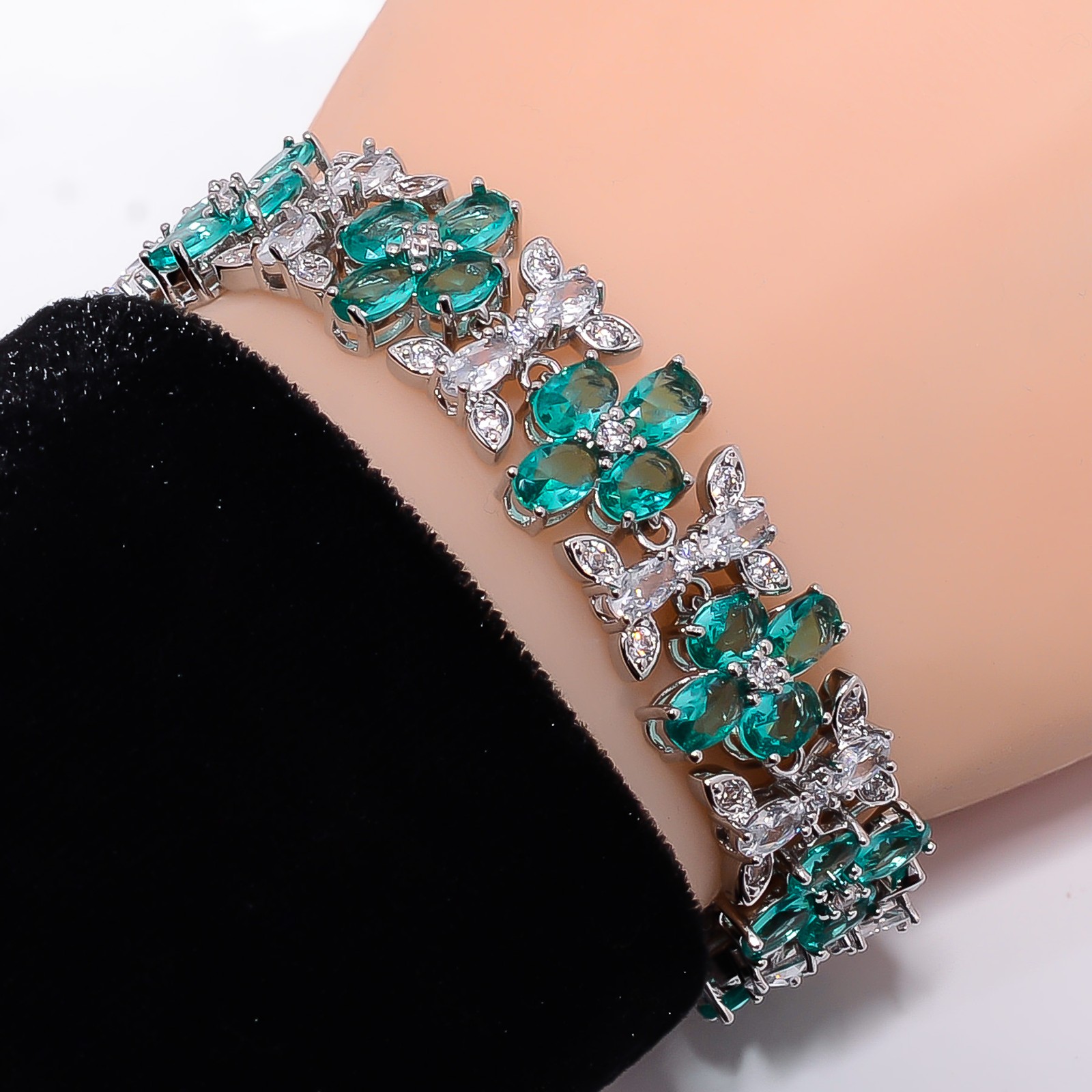 Paraiba Tourmaline, CZ 925 Sterling Silver Adjustable Bracelet 7-8″ B130916