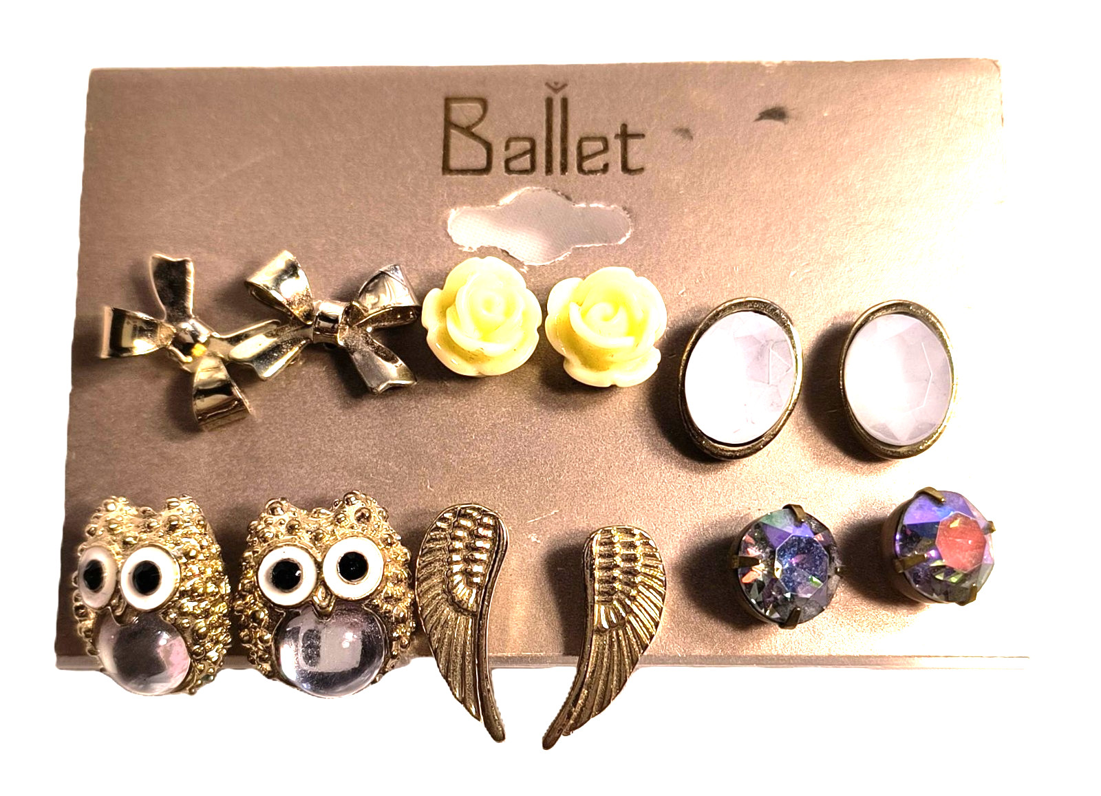 NWT Ballet 6 Pair Stud Earring Collection Assorted Colors &Shapes Acrylic/Metal