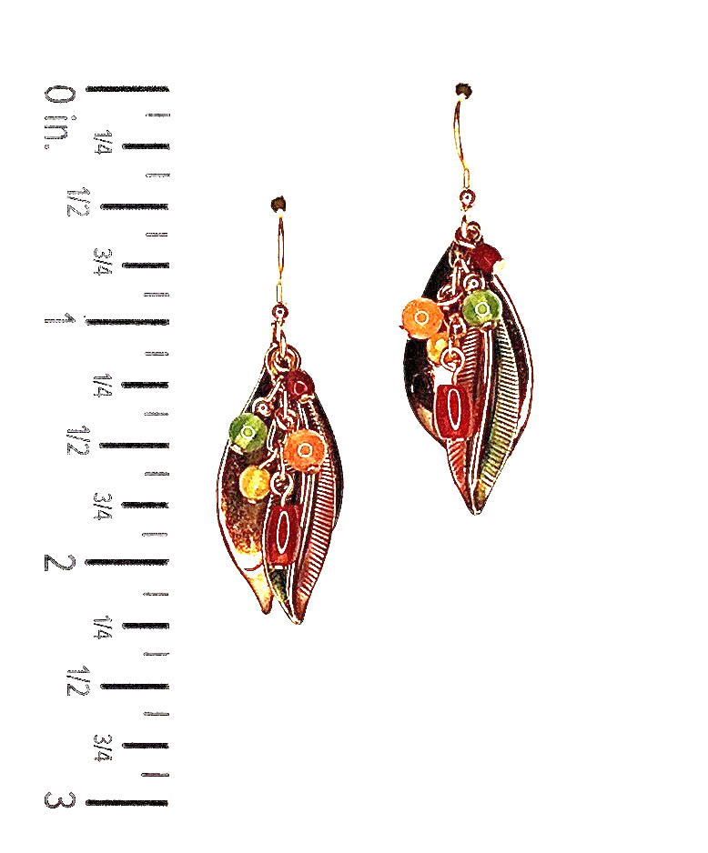 Silver Forest NE-1028 Dangle Earrings – Gold Tone Leaf w/Hammered Shield & Beads