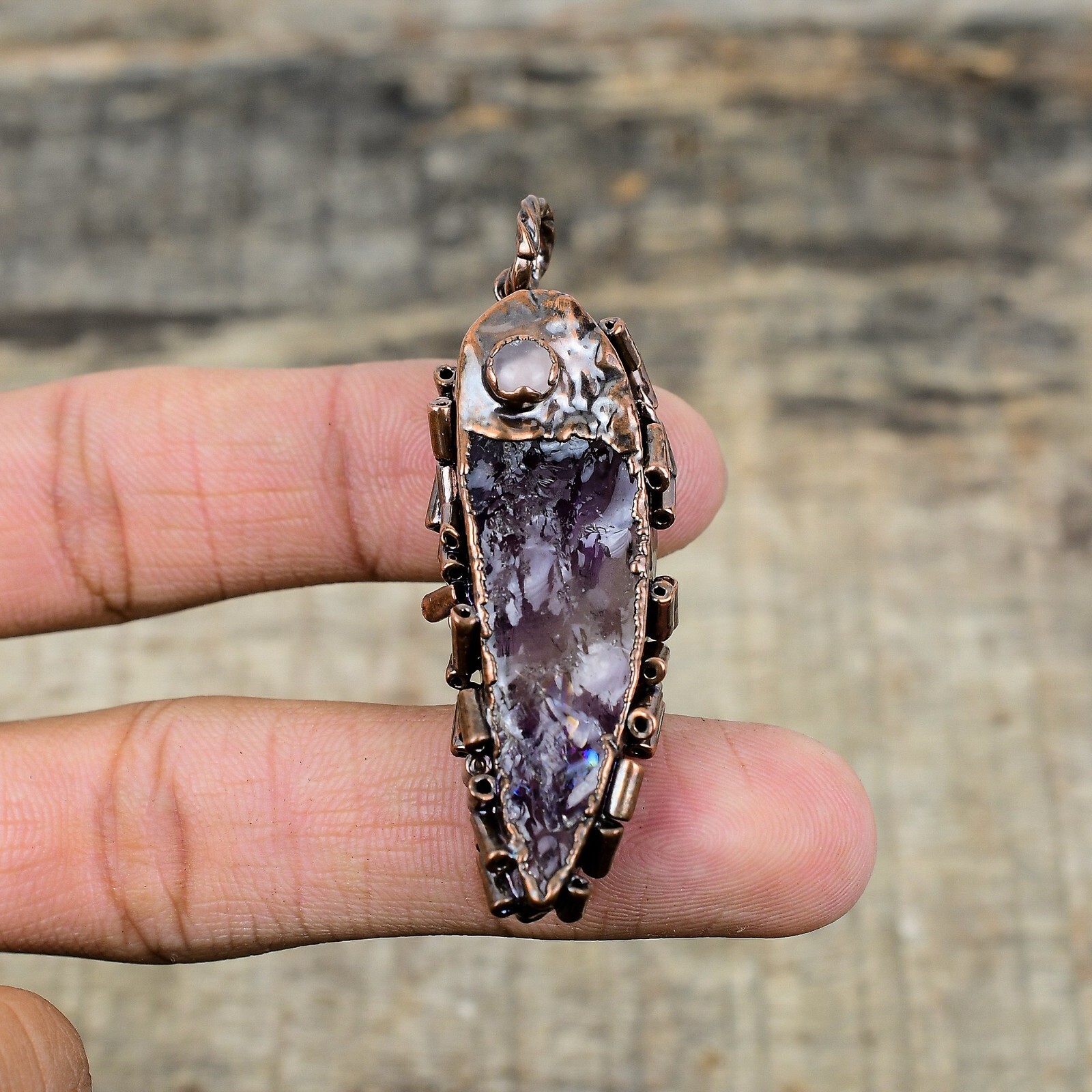 African Amethyst Rough Copper Gift For Mother Electroformed Pendant 2.36″