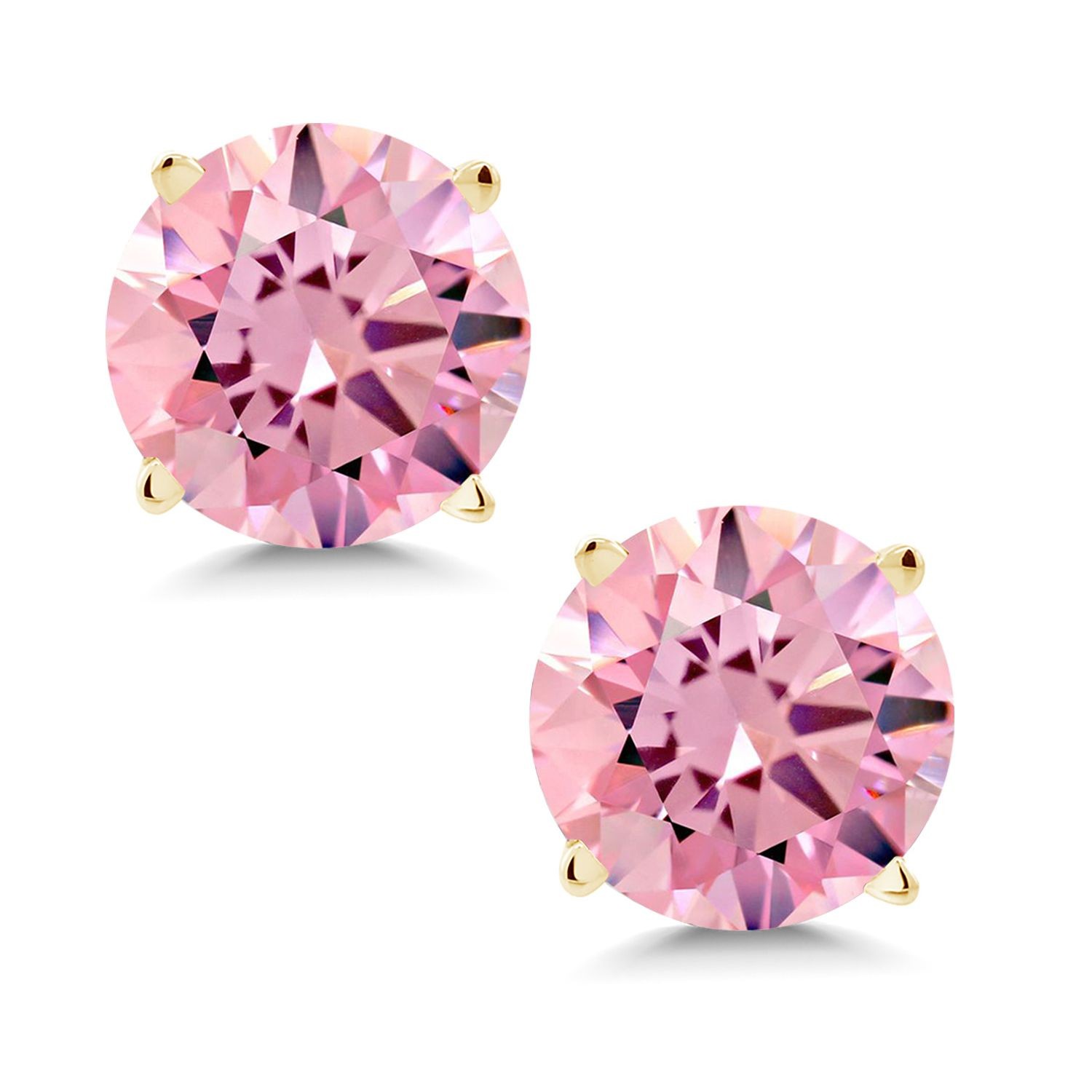 3.00 Cttw 6MM Pink Zirconia 14K Yellow Gold Stud Earrings For Women | Fine