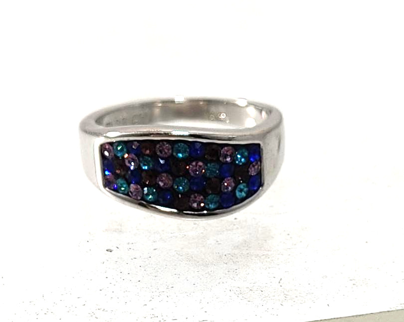 ATI BR Sparkling Allure Multicolor Crystal Mosaic Silver Ring