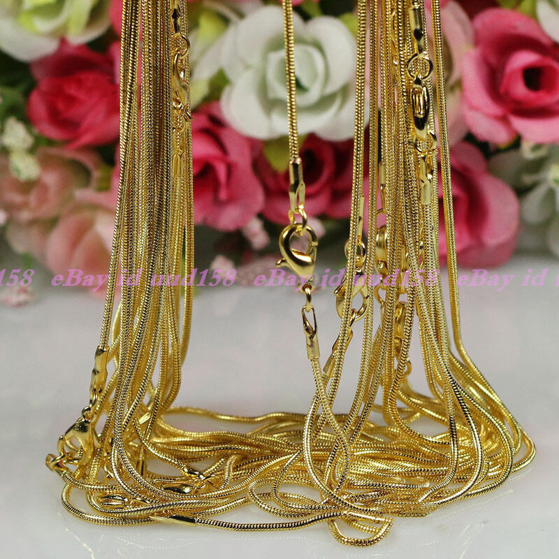 Wholesale 10pcs/20pcs Gold Plated 1mm Snake Chain Necklace 16″,18″,20″,24″,26″