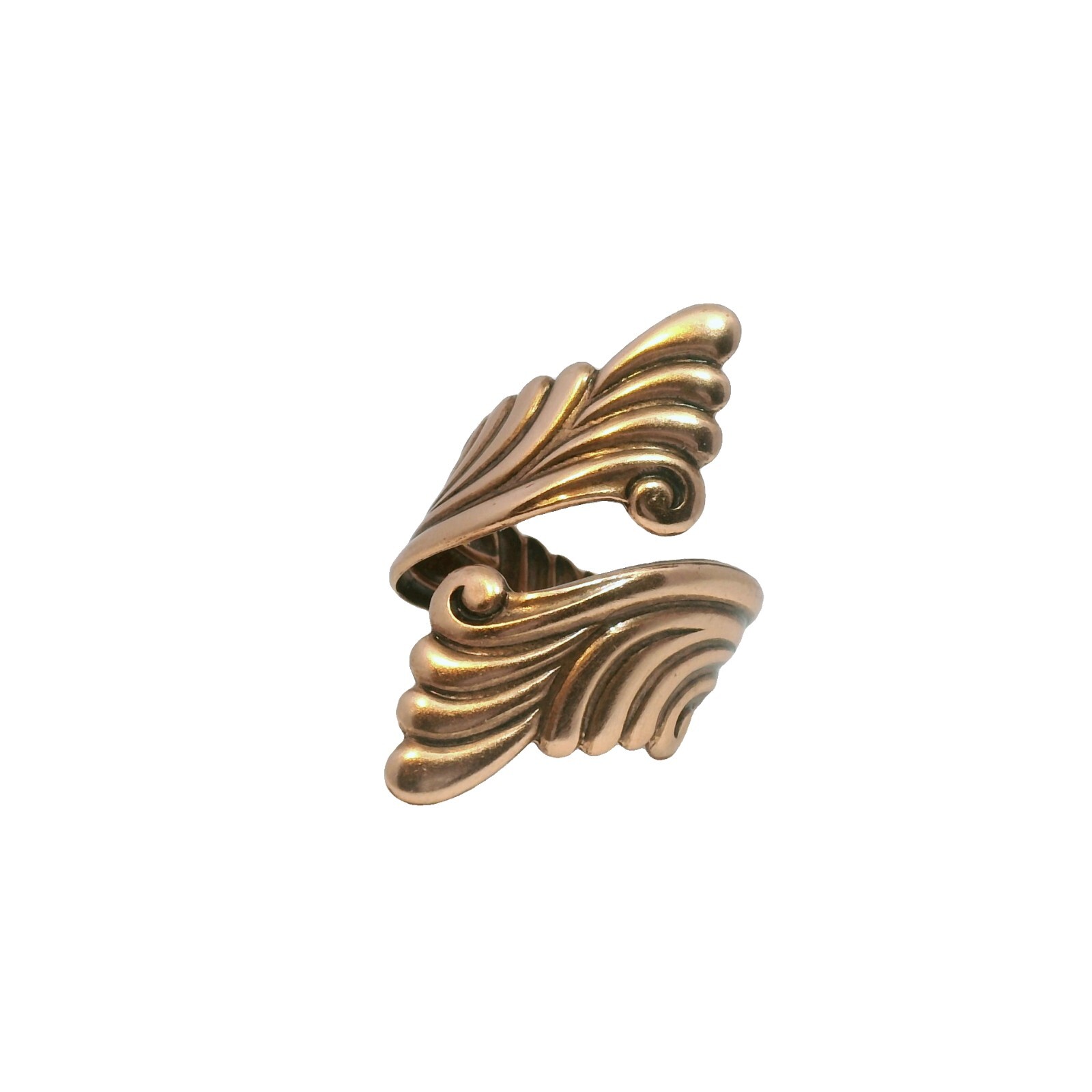 Solid Copper Swirled Scroll Bypass Ring Pure Copper Wraparound & Adjustable