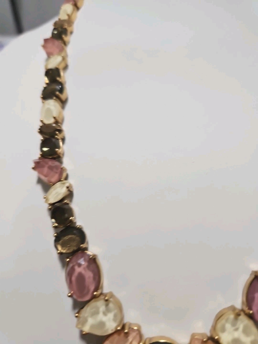 LOFT Goldtone Soft Pink Brown Green Ivory Open Rhinestones Adj 19-20″ Necklace