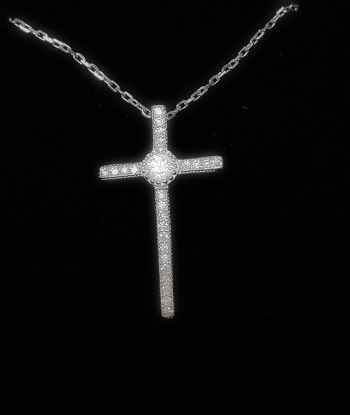 Cross Pendant Necklace with Simulated Diamond in Sterling Silver 14K Gold Plated
