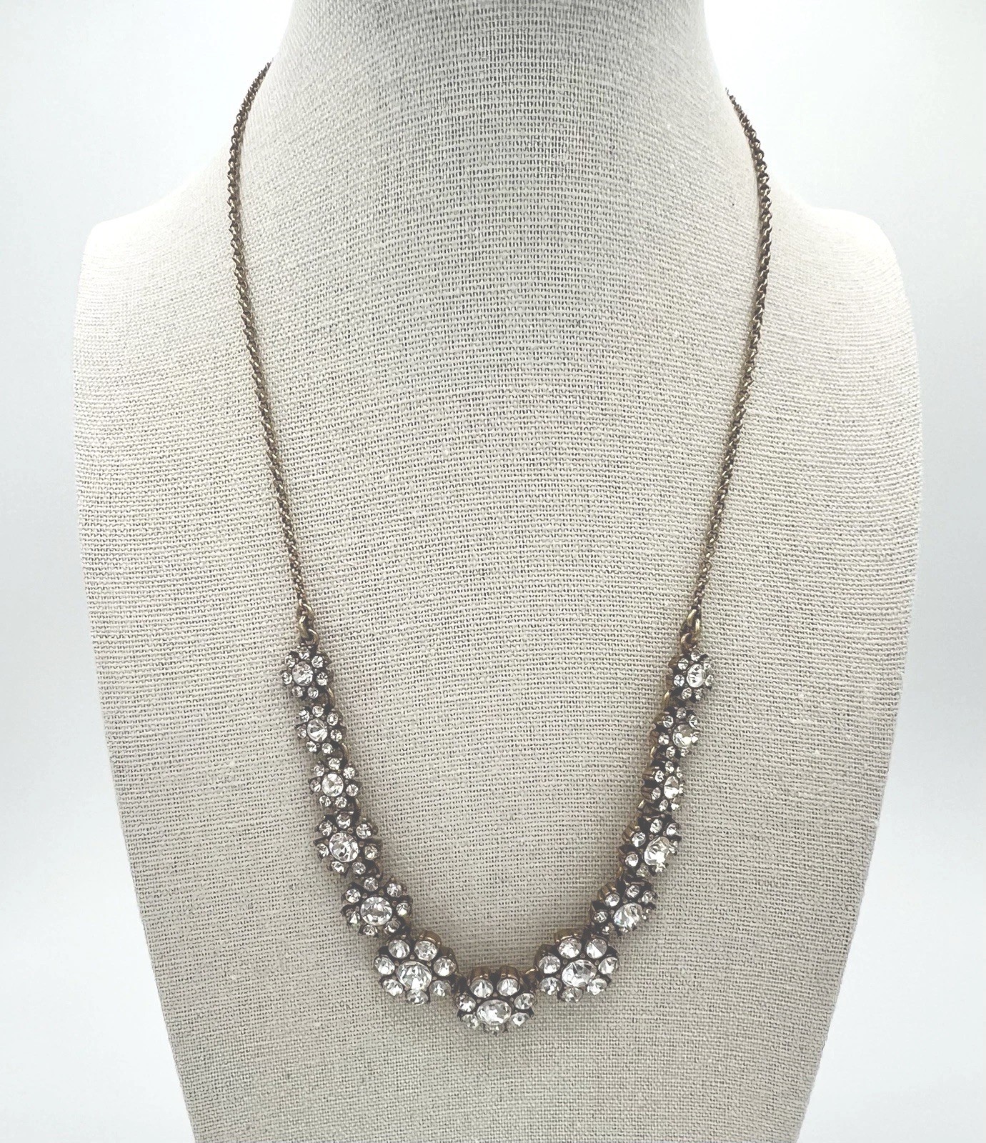 J.Crew Crystal Necklace Floral Rhinestone Cluster Choker Gold Tone 17”