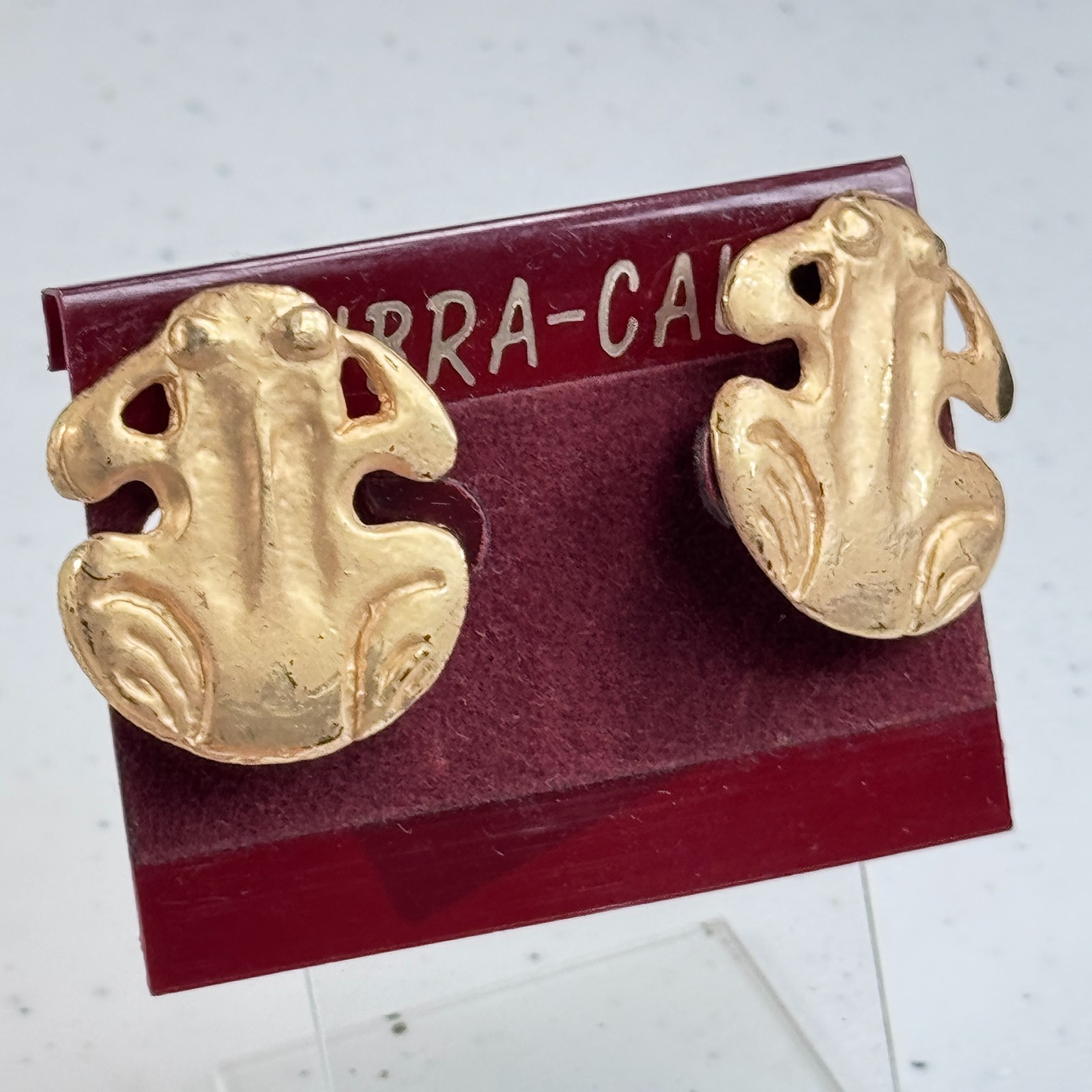 Vintage Clip On Earrings Gold Tone Stud Aztec Figural Frog Reptile 1574-19