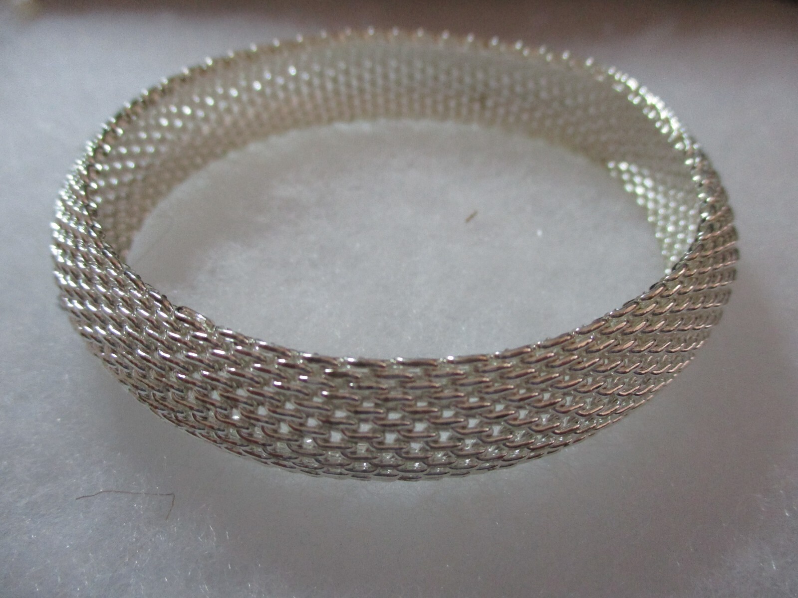 Soft Silky Mesh Weave Bangle Bracelet Women Large 3.5″ In Diameter Silver Tone