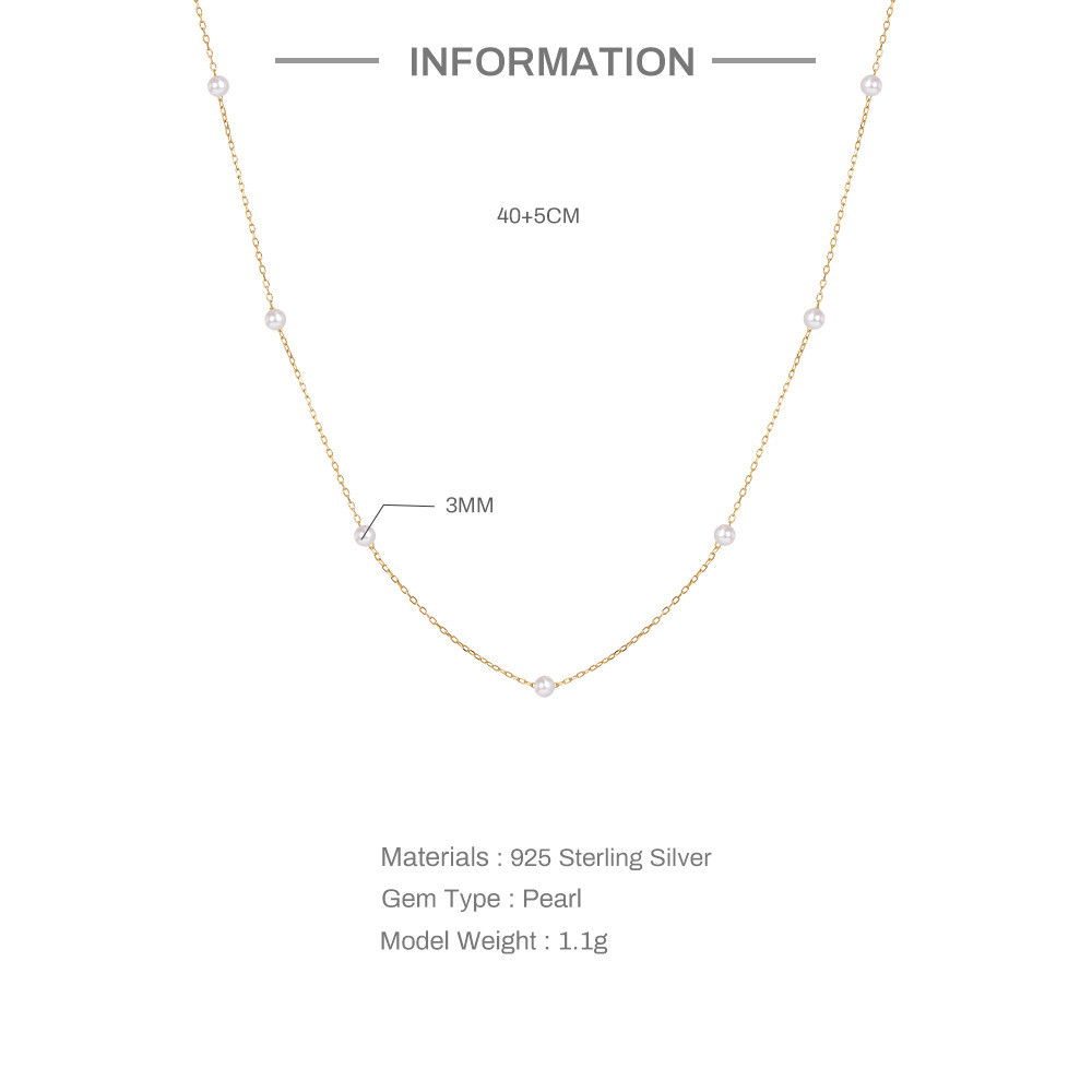 925 Sterling Silver Dainty Pearl Bead Station Chain Necklace for Women