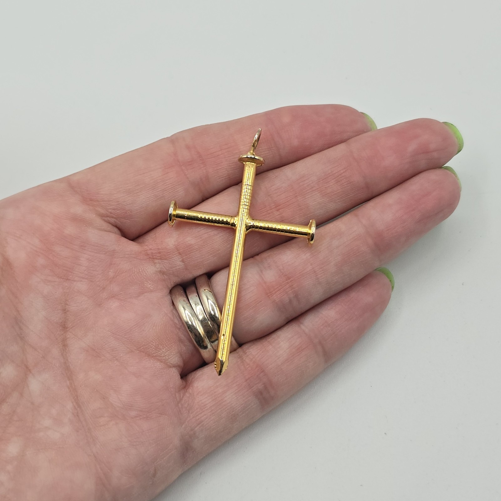 Three Nail Cross Gold Tone Pendant Christian Religious Jewelry 2.25″