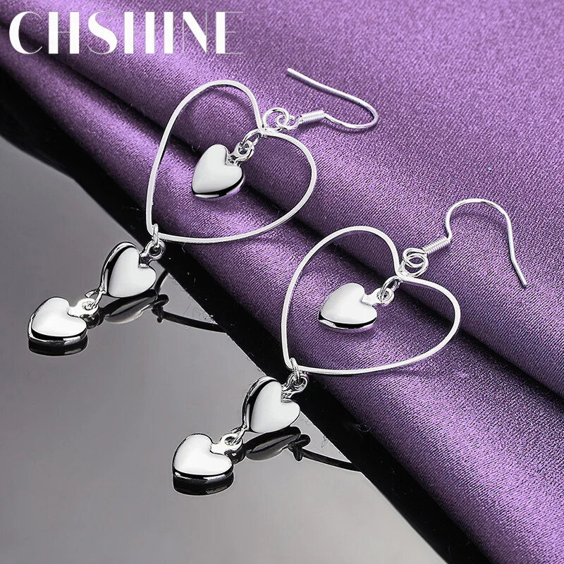 CHSHINE 925 Sterling Silver Love Heart Earrings For Women Fashion Charm Jewelry