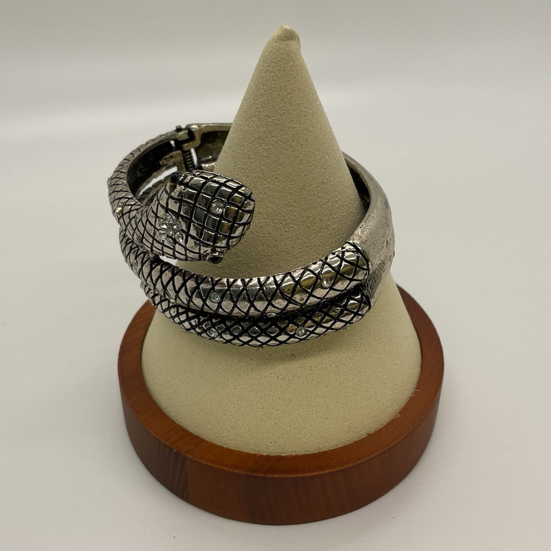 Silver Tone Metal Snake Cuff Bracelet, Open Adjustable Wrap Animal Style