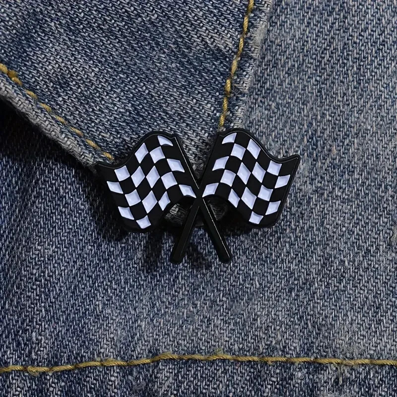 Racing Flag Enamel Pins Black White Checkerboard Commemorative 4 Motor Racing