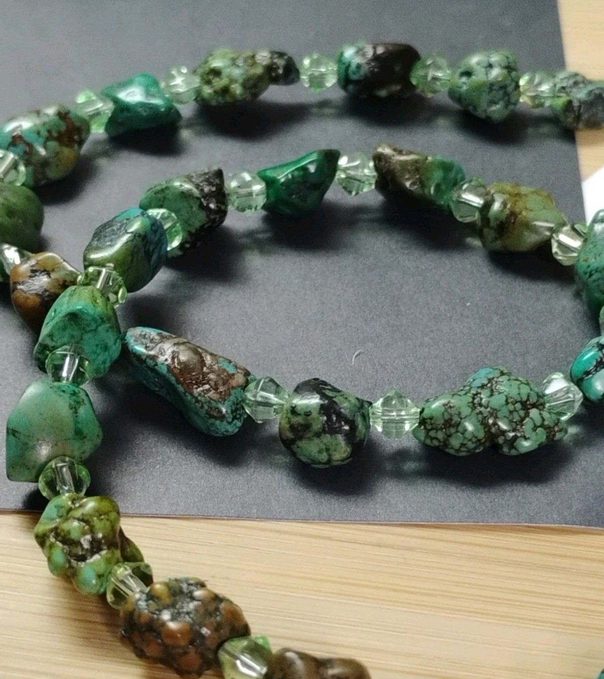 Southwest Vibes! Artisan Mini TURQUOISE Chunks w/Bicone Glass 16″ Necklace!