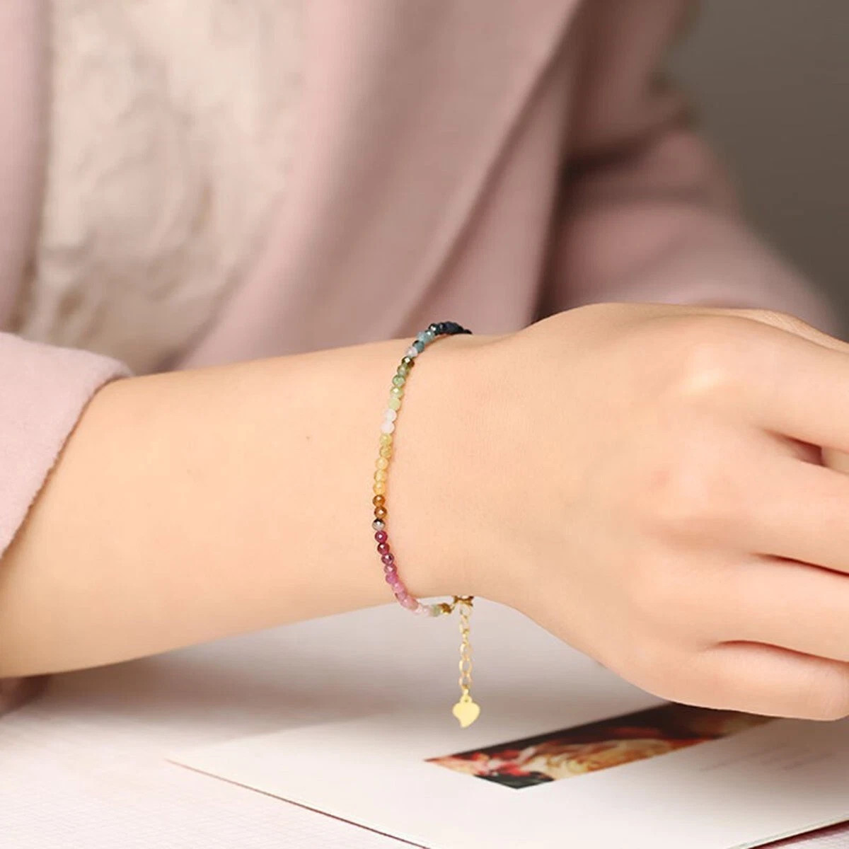 Rainbow Tourmaline Dainty Bracelet 2mm Gemstone Beads Healing Women’s Bracelet
