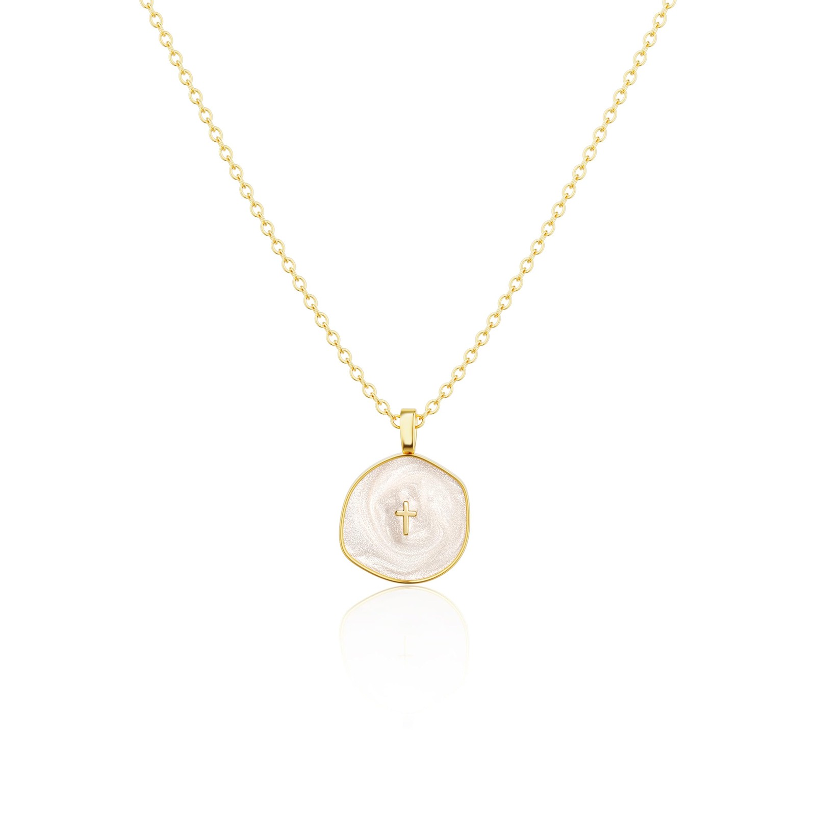 Tewiky Cross Necklace for Women-Dainty 17 inches (with extension), Gold