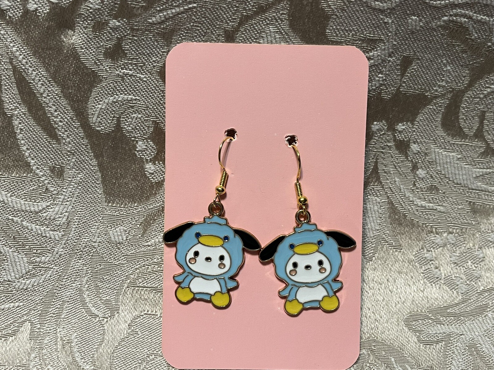 Sanrio Gold Loop POCHACCO DOG Enamel Drop Dangle Adorable Earring Set