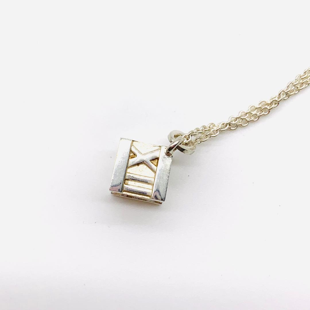 Tiffany & Co. Atlas Cube Design Silver Pendant Necklace Sv925 40cm 0.8 x 0.8cm