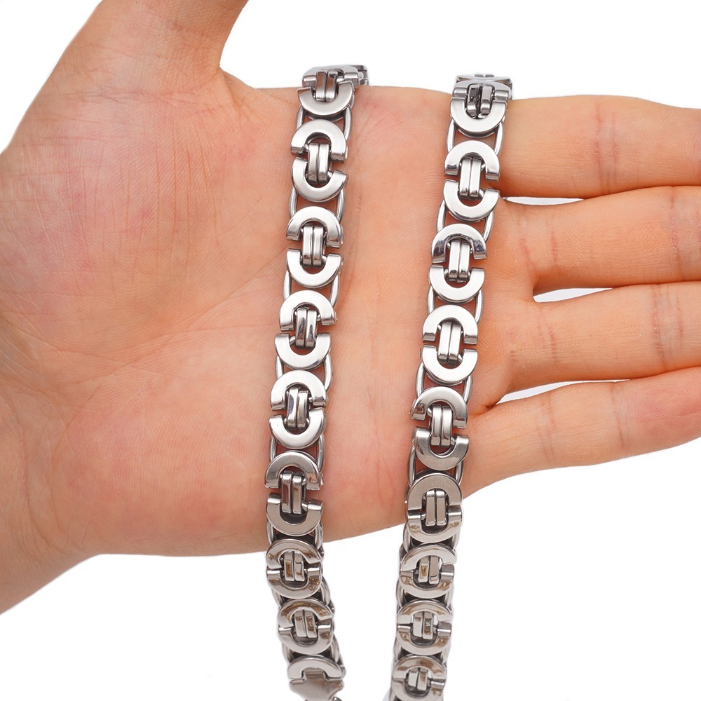 11mm Silver/Gold Stainless Steel Byzantine Chain Necklace Men’s Hip Hop Chain