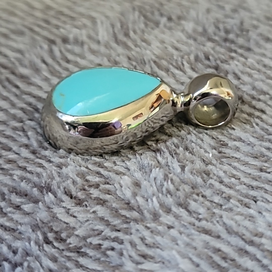 ATI Mexico 925 Sterling Silver Turquoise Teardrop Pendant – Stamped No Chain