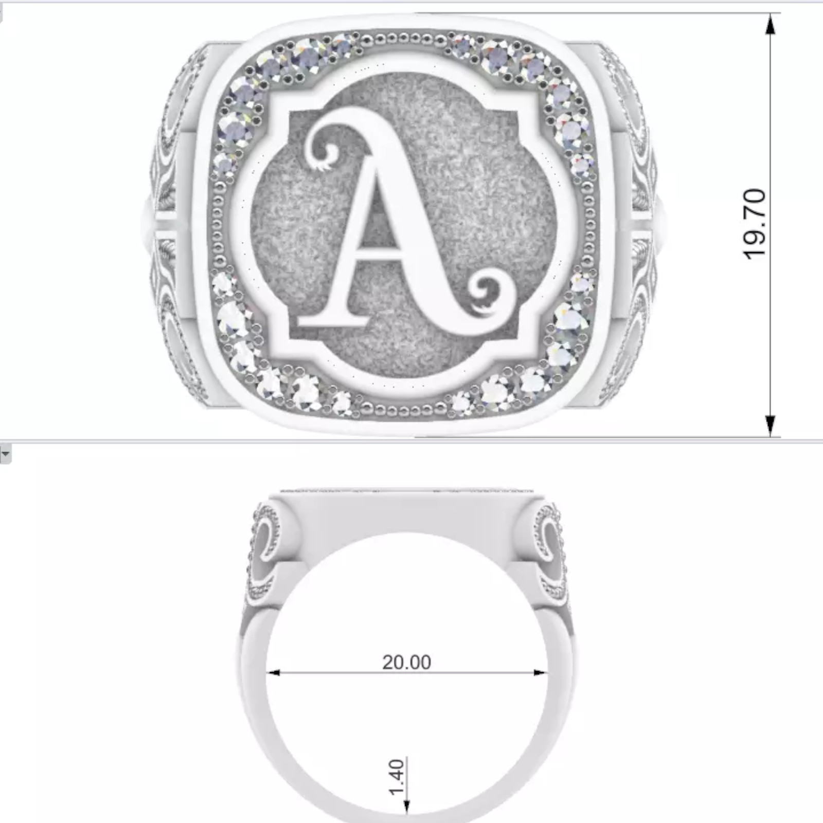Sterling Silver Initial Signet Ring – Custom Square Diamond Halo Men’s Jewelry