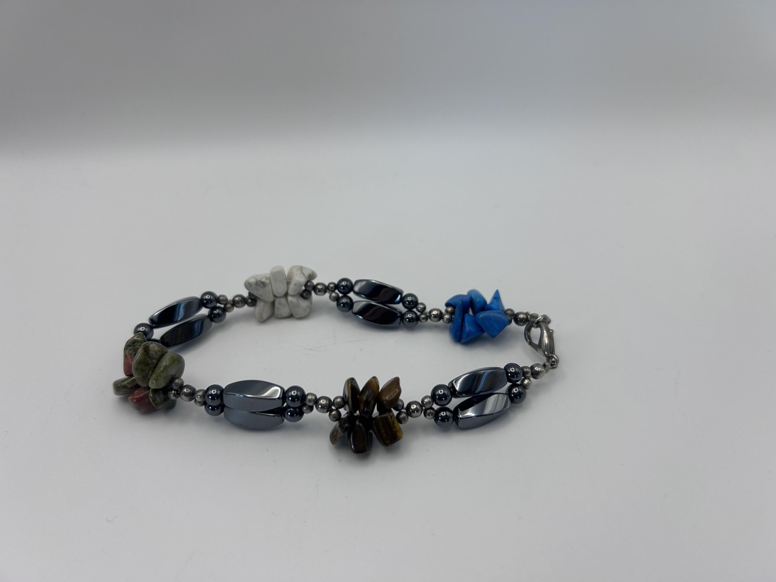Bracelet Hematite Beaded Multicolor Gemstone Chip Boho 7 Inch Fashion Jewelry