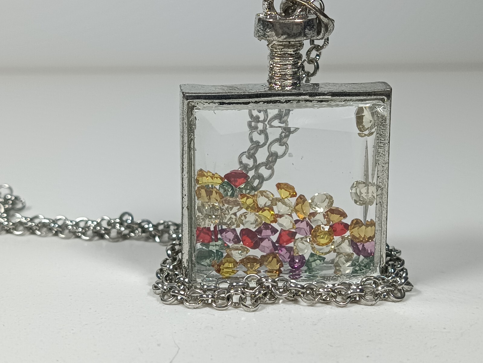 Multicoloured Crystal Silver Tone Necklace Pendant