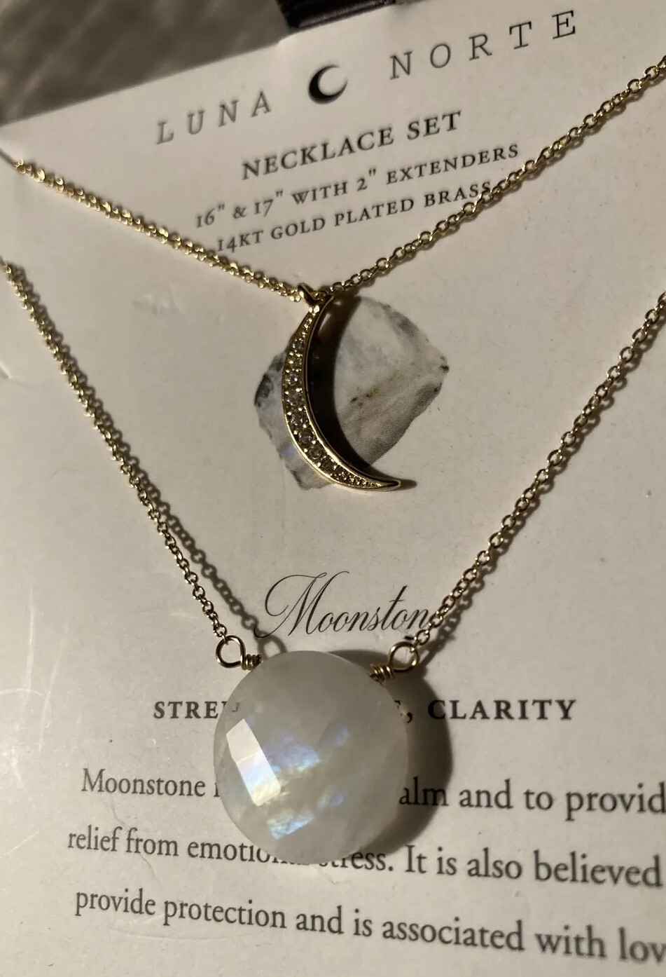 Luna Norte Moonstone 14KT Plated Brass Necklace~Strength~Hope~Clarity~ NIB!