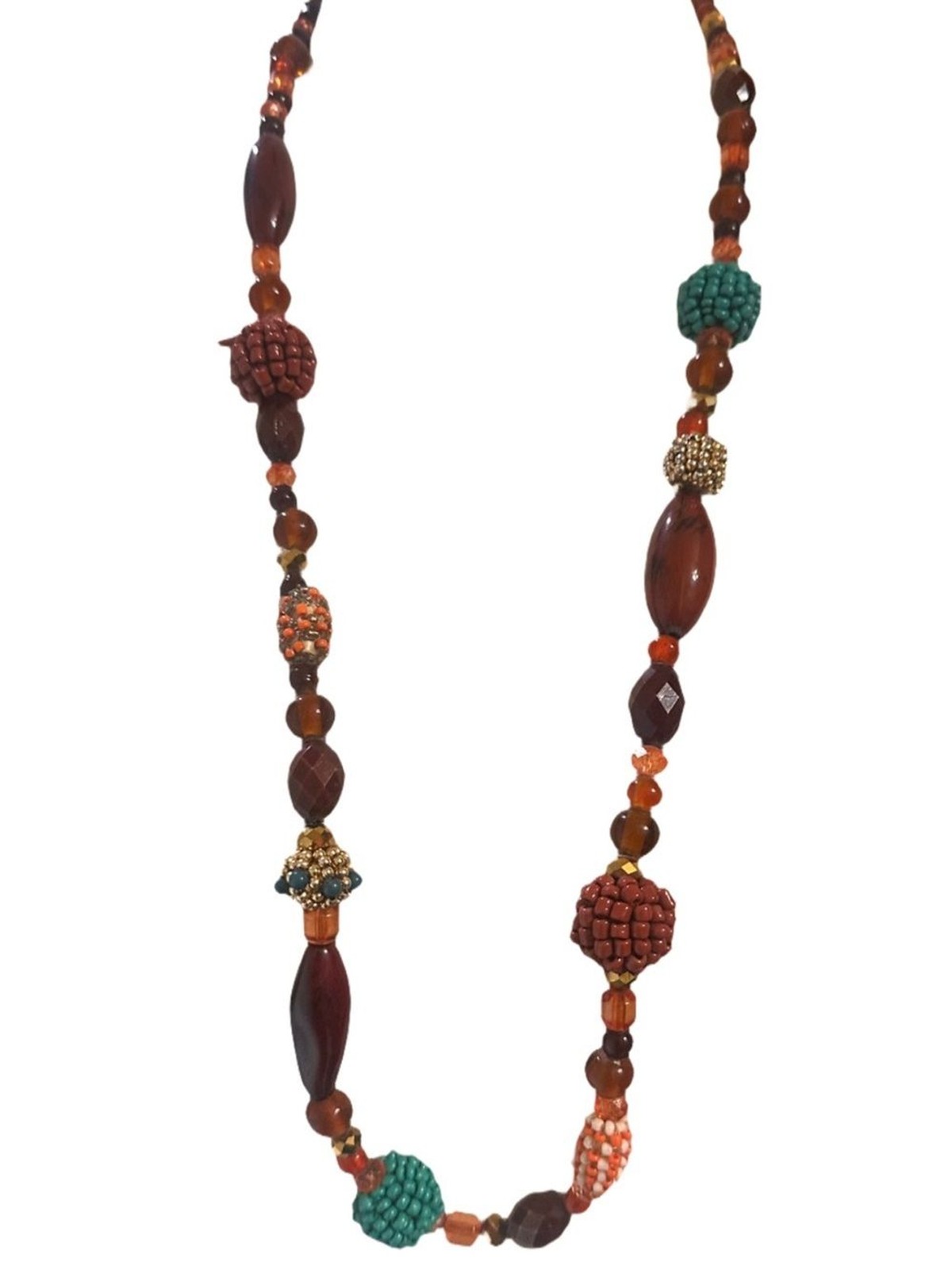 Source Unknown Brown and Teal Beaded Long Necklace