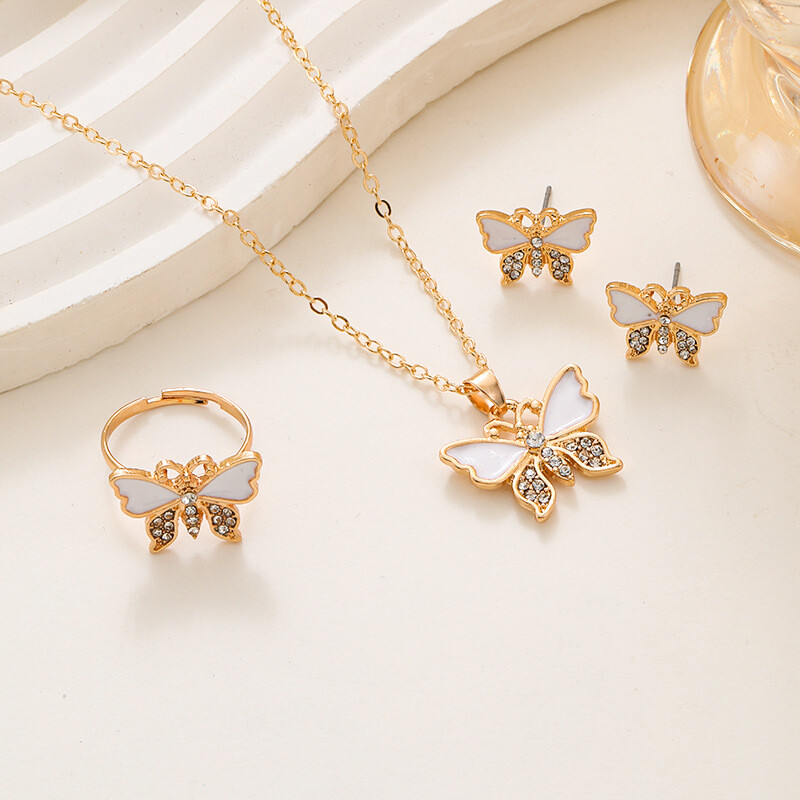 3pcs/set Fashion Butterfly Necklace Women’s Necklace Ring Earring Set Jewelry