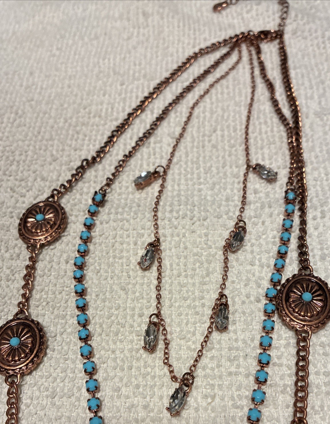 Western-Style 3 Multi Layered Copper Turquoise Choker Necklace