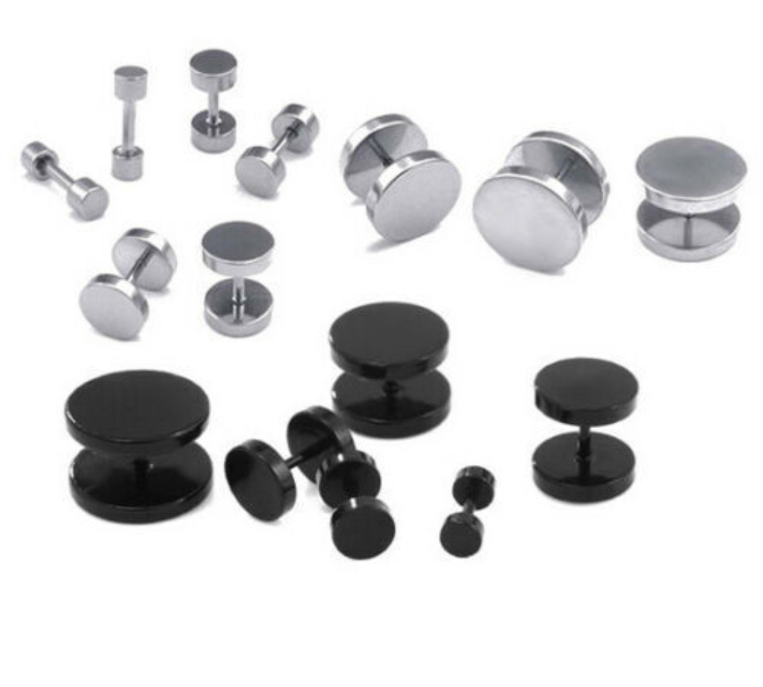 Unisex Men Women Stainless Steel Barbell Stud Earrings Punk Ear Piercing Plugs