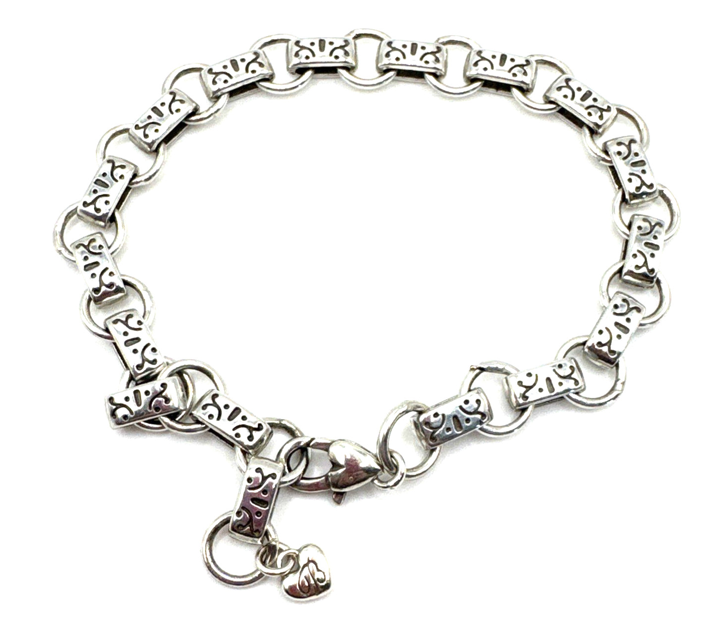 Brighton Signature Chain Add Clip On Charms Silver Charm Heart Clasp Bracelet 10